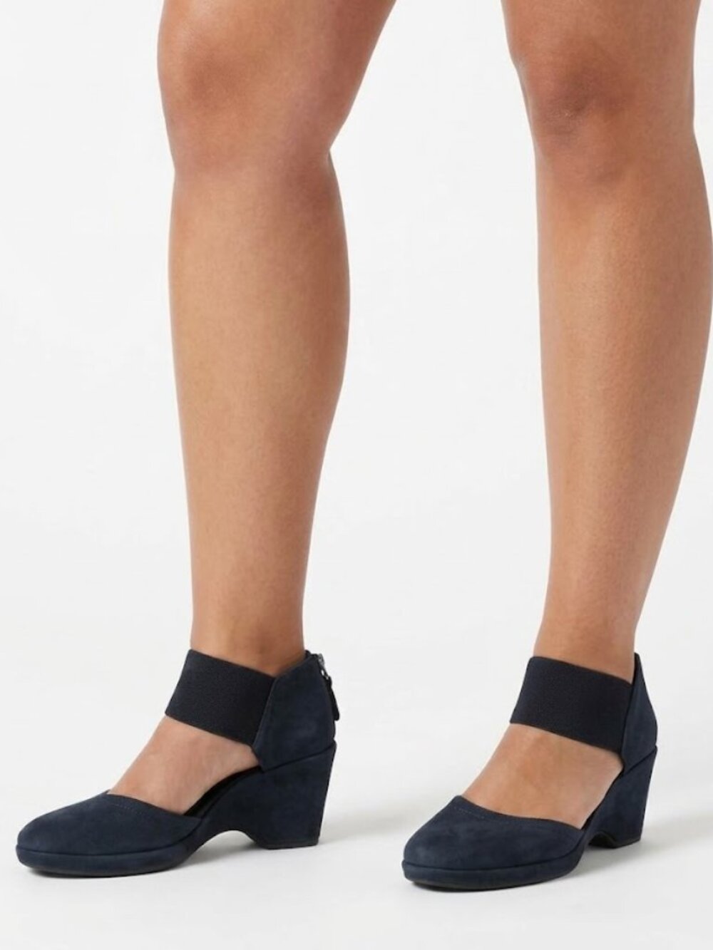 Nurture Larow Navy Blue Leather Wedge Shoes Ankle Band Size 6.5M